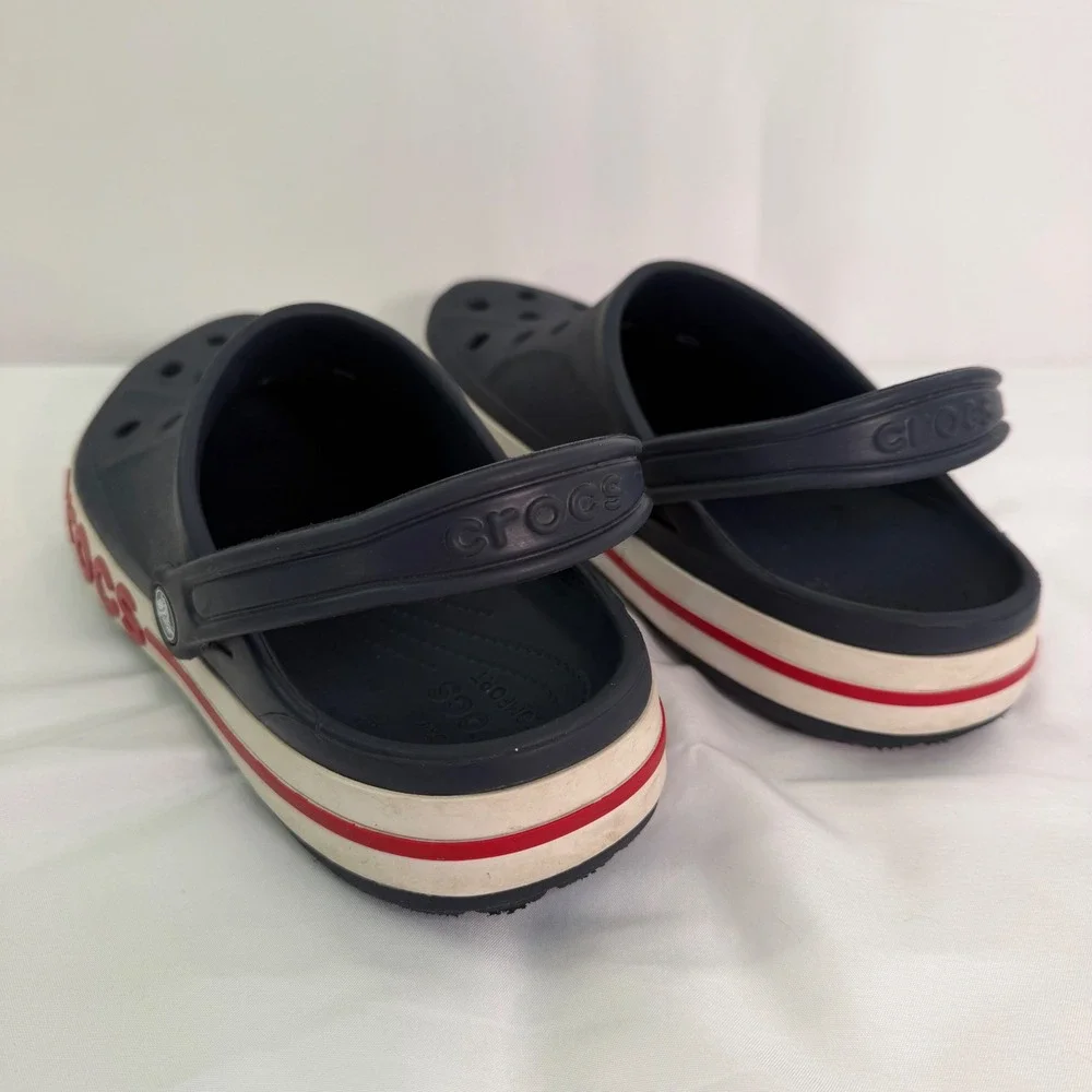 Crocs Bayaband Clog Navy Blue Red White Logo Mens Size 13 Slip On Shoes